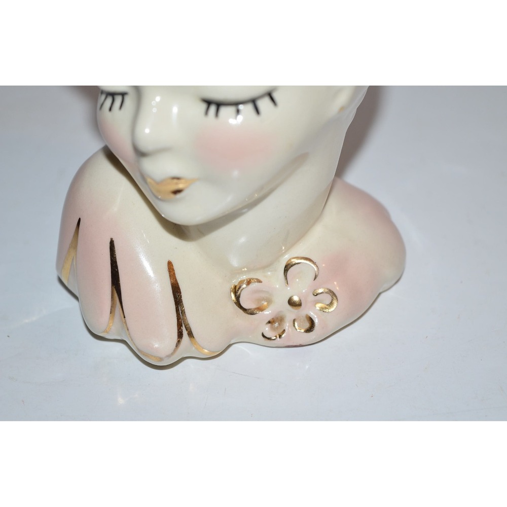 Vtg ivory with Pink gold Glamour Girl Lady head planter Art deco - Picture 10 of 12